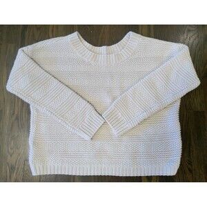 Ann Taylor Loft Knit Crop Sweater Women's Medium Cream 100% Cotton Long Sleeve